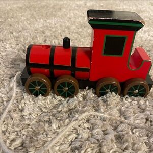 Wooden Pull-Along Train Engine Locomotive Toy (Red/Black) pull string